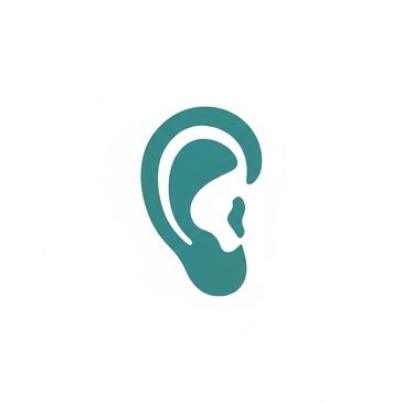 Minimalist teal ear icon on white background.