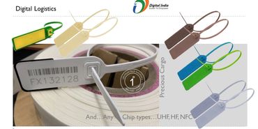 Colorful digital logistics tags for tracking precious cargo with multiple chip types.
