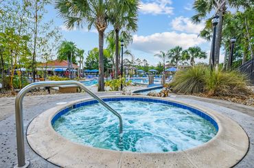 Terra Verde Resort pool and hot tub palm trees, grasses and landscape