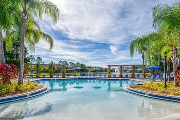 Terra Verde Resort pool and landscape with palm trees and sunny sky