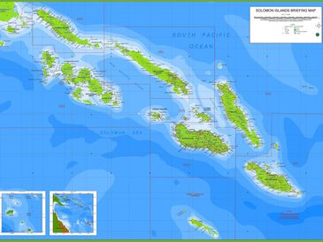 Solomon Islands map showing Guadalcanal and Bougainville Islands where Chile and Jack fought.