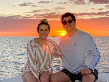 Family fun, boating, sunset