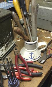 Some of the tools we use to create our found metal mixed media sculptures.