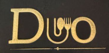Logo of the word 'Duo' with a fork and knife.