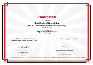 Certificados en paneles de alarma HONEYWELL FIRE ALARMS