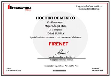 Certificados en paneles de alarma Hochiki FIRENET