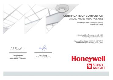 Certificados en paneles de alarma Honeywell  SILENT KNIGHT