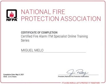 Certificados NFPA FIRE ALARM ITM SPECIALIST 
