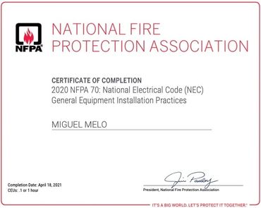 Certificados en NORMA NFPA 70
