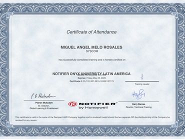 Certificados en paneles de alarma Honeywell NOTIFIER