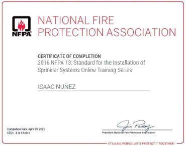 Certificados en NORMA NFPA 13