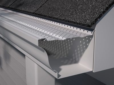 gutter guards installed on seamless gutters, rain gutters with leaf and debris guard on