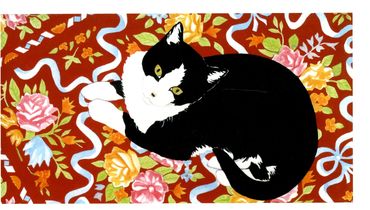 Tuxedo on Floral Carpet by Leslie Evans of Sea Dog Press