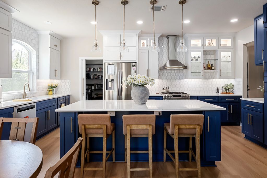 After Photo of Modern Blue & White Kitchen Transformation