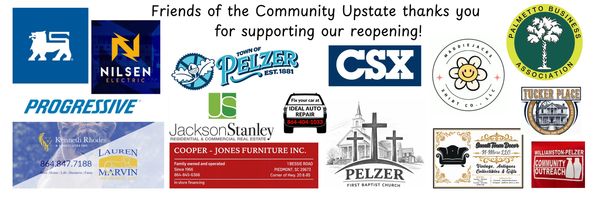 Banner thanking sponsors for supporting the Friends of the Community Upstate reopening.