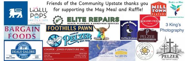 Thank you message with local business logos supporting May Meal and Raffle.