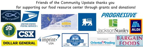 Logos of community supporters and donors for a food resource center appreciation.