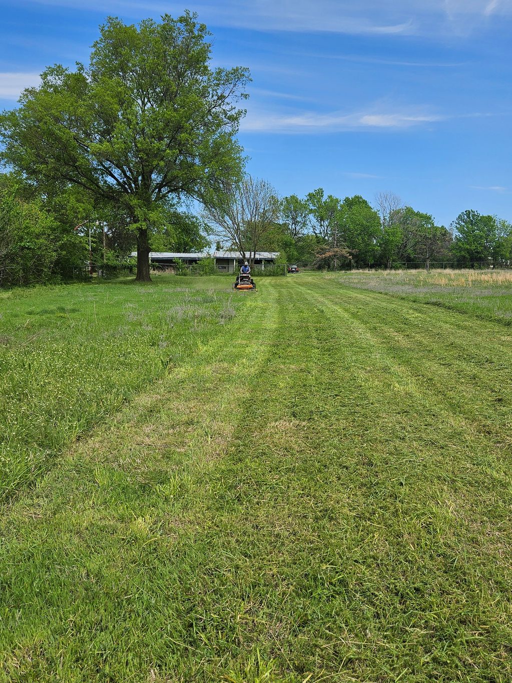 Mowing a tall field of grass
