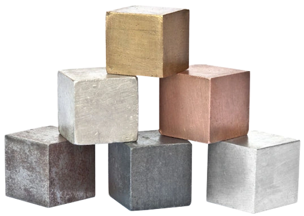 Different types of metal in cubes