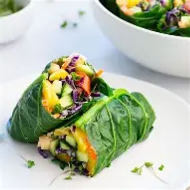 Fresh veggie wraps with leafy greens and colorful vegetables.