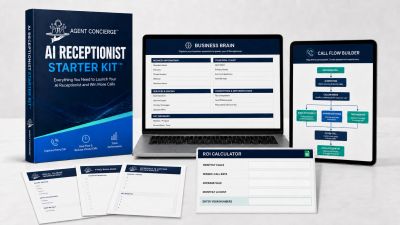 AI Receptionist Starter Kit with digital and printed business tools.