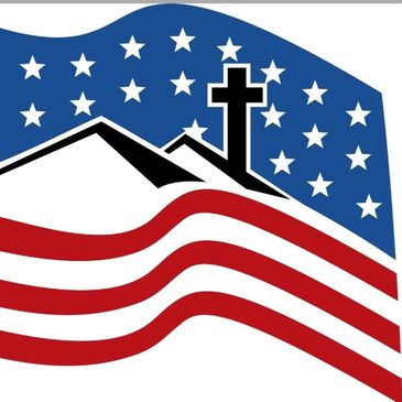 American Flag and Cross and company logo