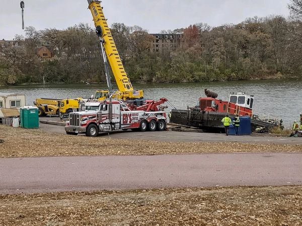 The Michael B. dredge being removed from Lake Redwood, the dredging is complete October 24, 2022.