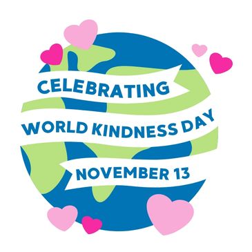 Celebrating World Kindness Day on November 13 with hearts around the Earth.