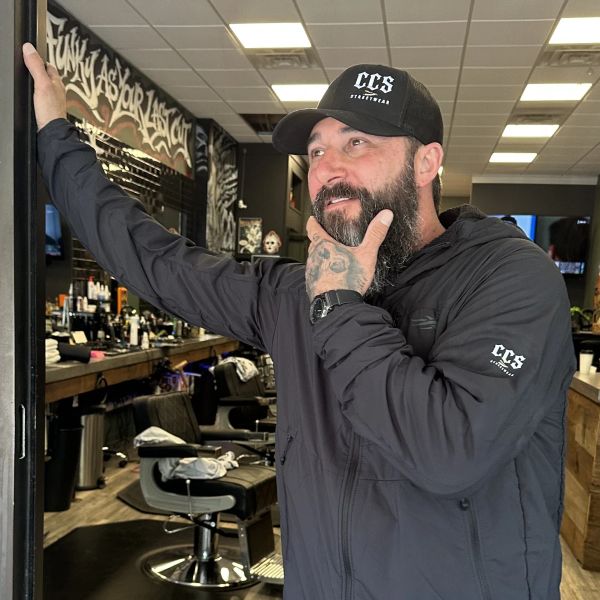 Nick, Mr. Chip, pondering the new line of apparel, CCS Streetwear.
