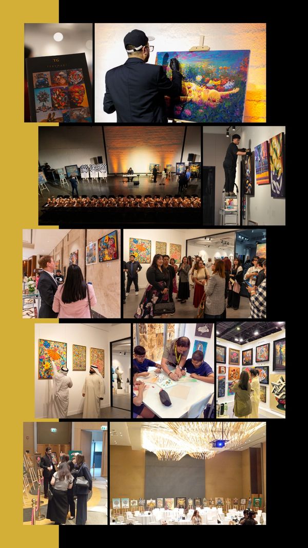 Art exhibition featuring diverse paintings and interactive activities.