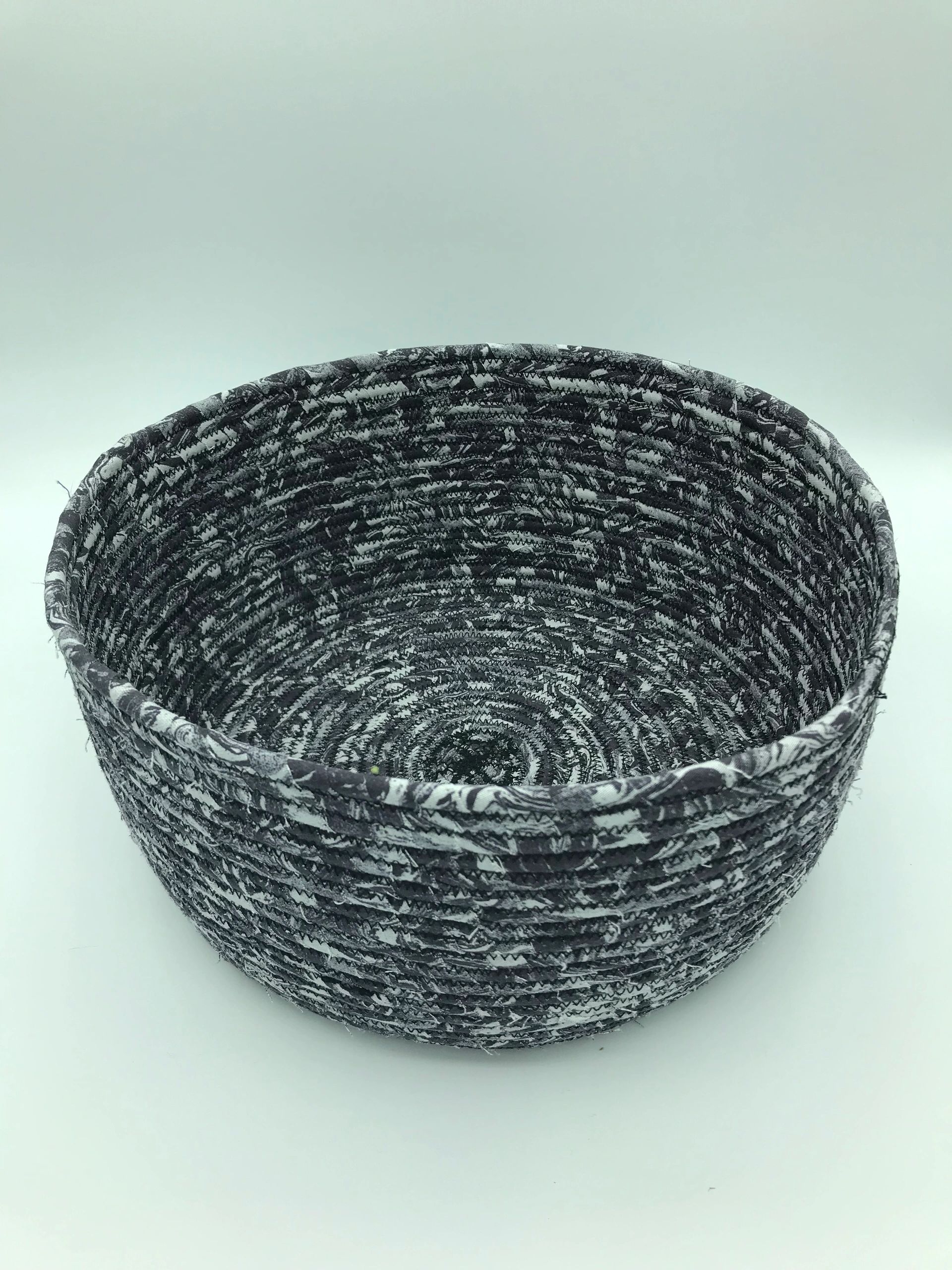 Decorative rope bowl storage organization stunning black and white fabric handmade handcrafted coil