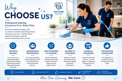 Professional cleaning by experienced staff ensuring trusted, high-quality care at Unicorn Healthcare Agency Ltd.