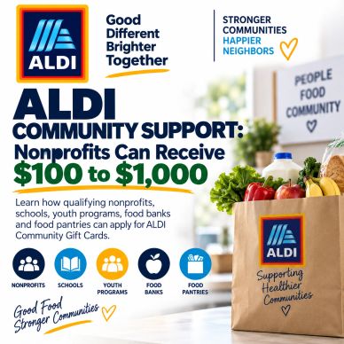 ALDI supports nonprofits with $100 to $1,000 for community programs.