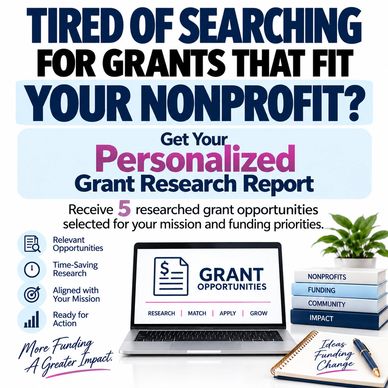 Advertisement for personalized nonprofit grant research report.