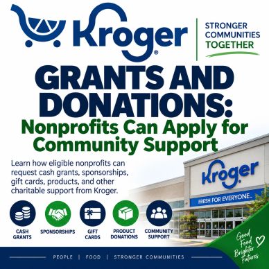 Kroger offers grants and donations to nonprofits for community support.