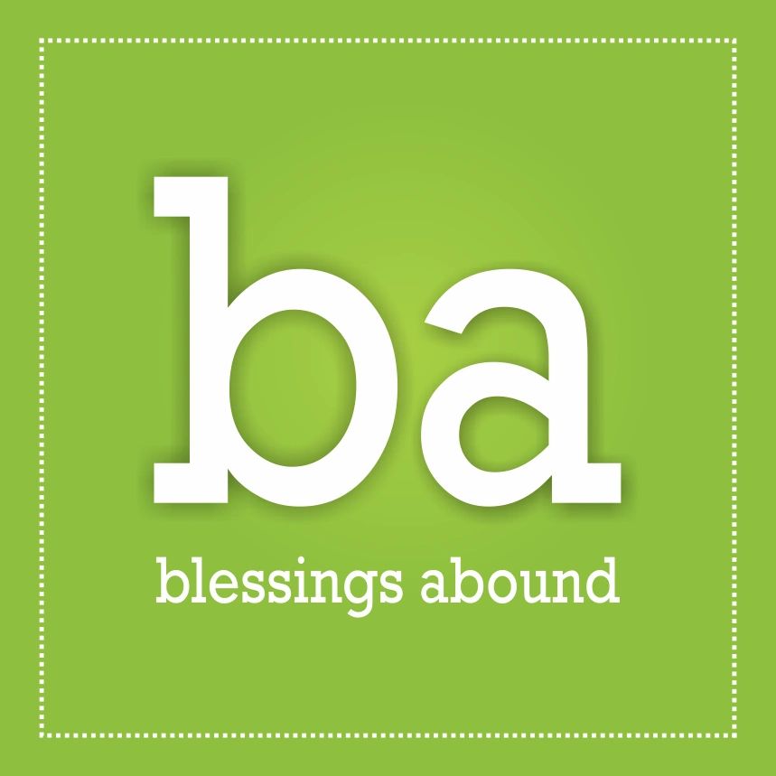 Green background with 'ba' and 'blessings abound' text in white.