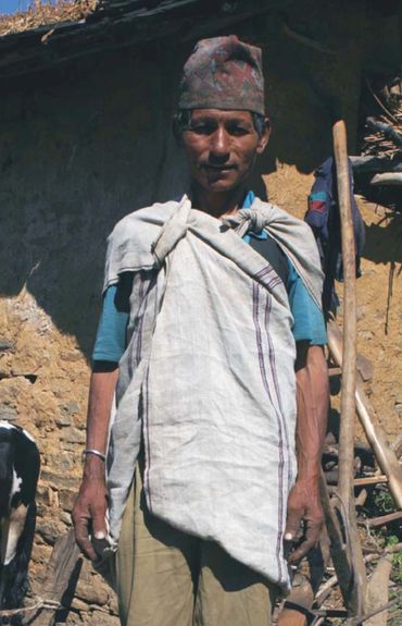 A Nepali man from the Shipti region of Darchula District wearing the bhangarain (traditional hemp fa