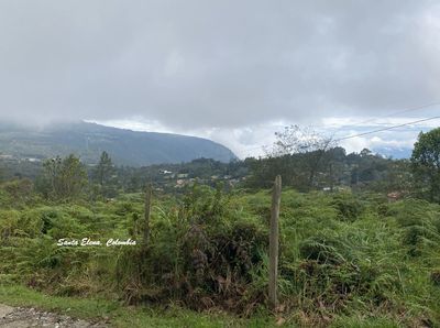 Green countryside with hills and cloudy sky in Santa Elena, Colombia.