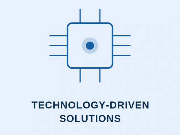 Minimalistic chip icon with 'Technology-Driven Solutions' text below.