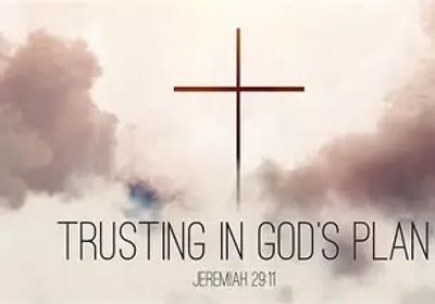 Cross in the clouds with trust in God's plan.