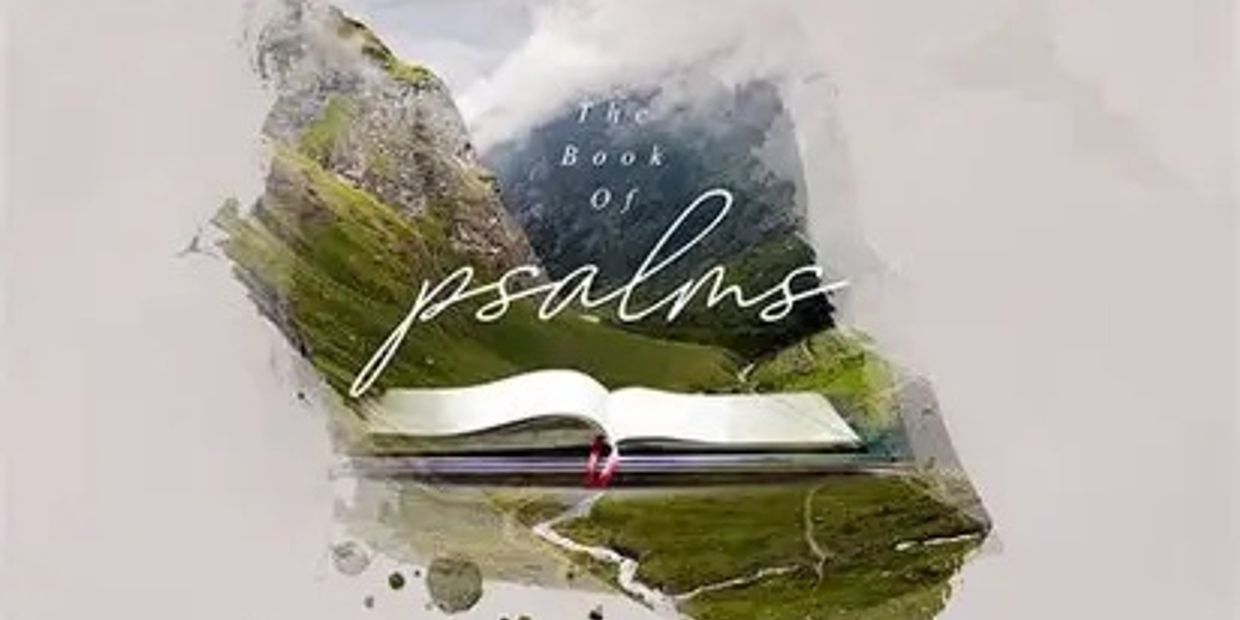 Open book with nature background titled 'The Book of Psalms'.