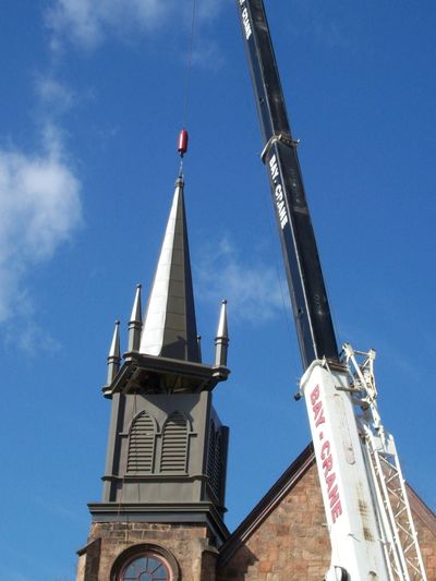 The new steeple is set in place.  A resurrection of the original 1846 design.
