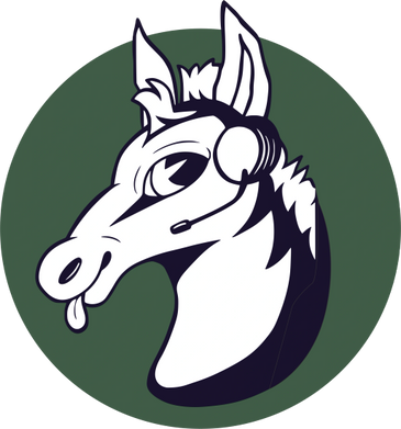 Cartoon llama wearing a headset sticking out its tongue.