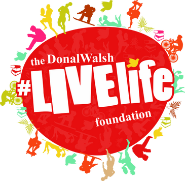Colorful logo of the Donal Walsh #LiveLife Foundation with active silhouettes.