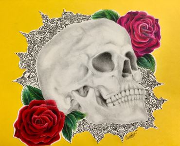 graphite pencil, colored pencil, and pen on cut paper