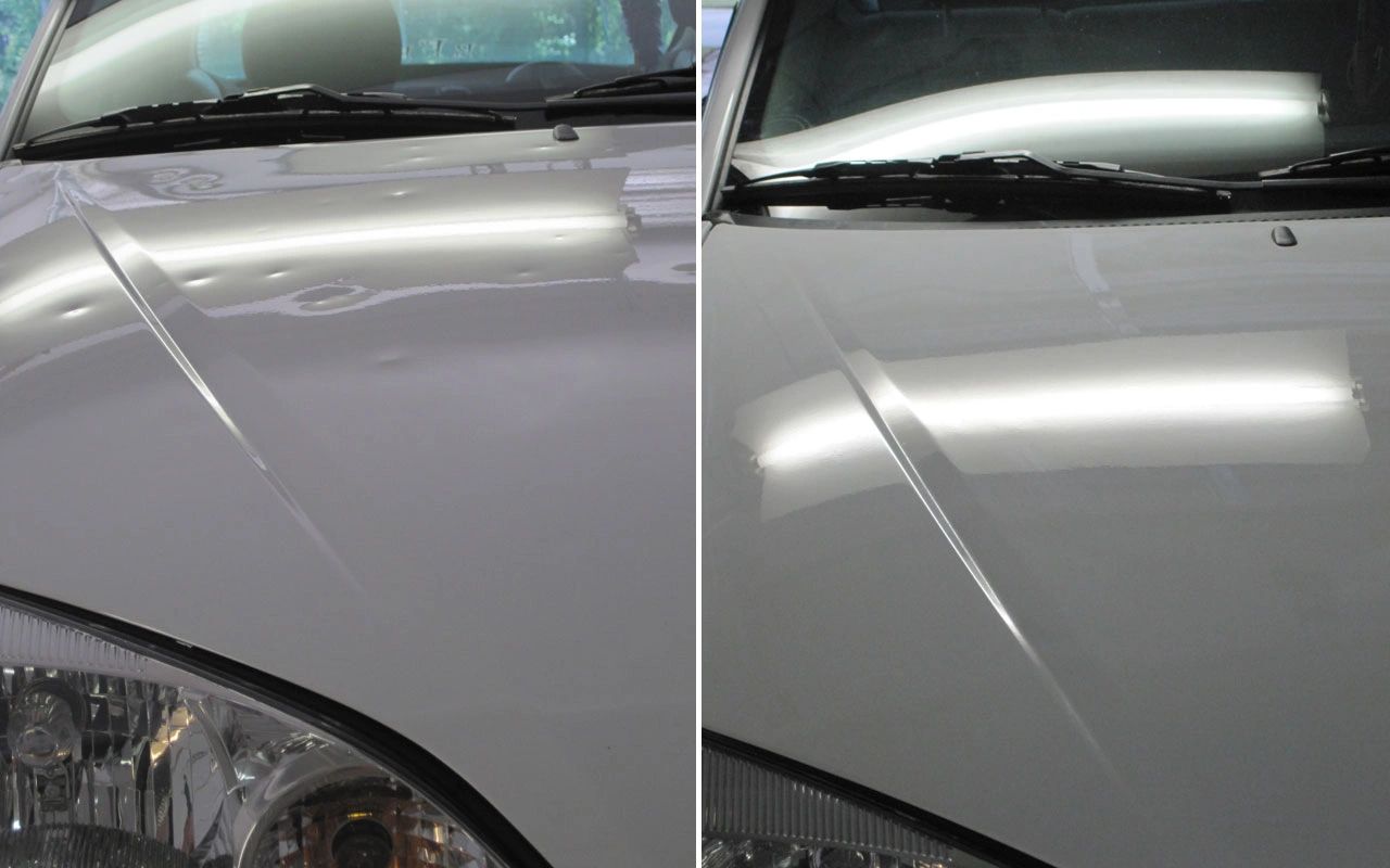 Car before and after hail repair work