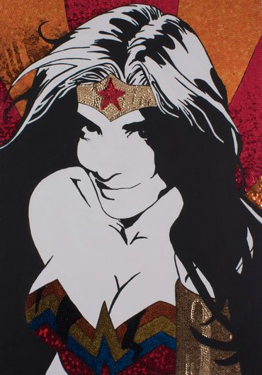 TITLE: WONDER PAT
SERIES: “POP”
1998
ACRYLIC AND SEQUINS ON CANVAS
28' X 20' X 3'