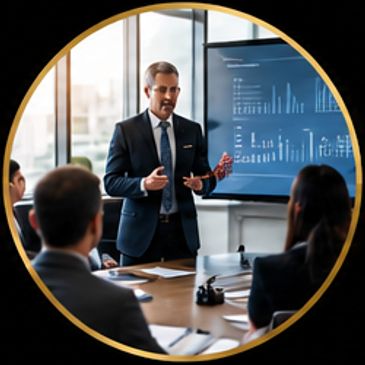 Businessman giving a presentation in a meeting room.
