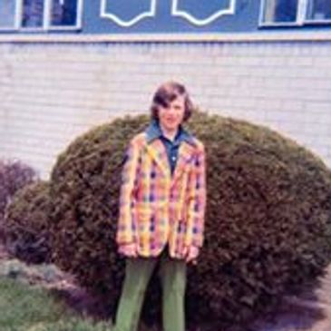 Vintage photo of Scott Wilson as a child in a colorful blazer