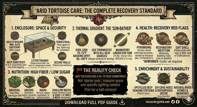 Guide for complete recovery care of arid tortoises covering enclosure, nutrition, health, and sustainability.